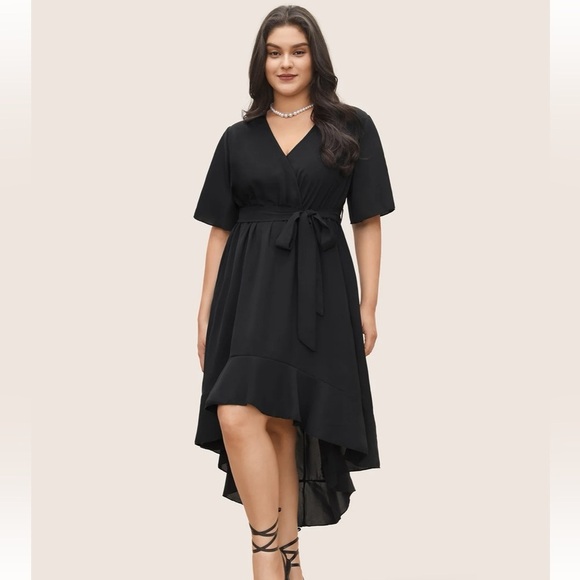 BloomChic Plus Size XL Solid Tie Surplice Ruffle High Low Dress us14-16 - Picture 3 of 8